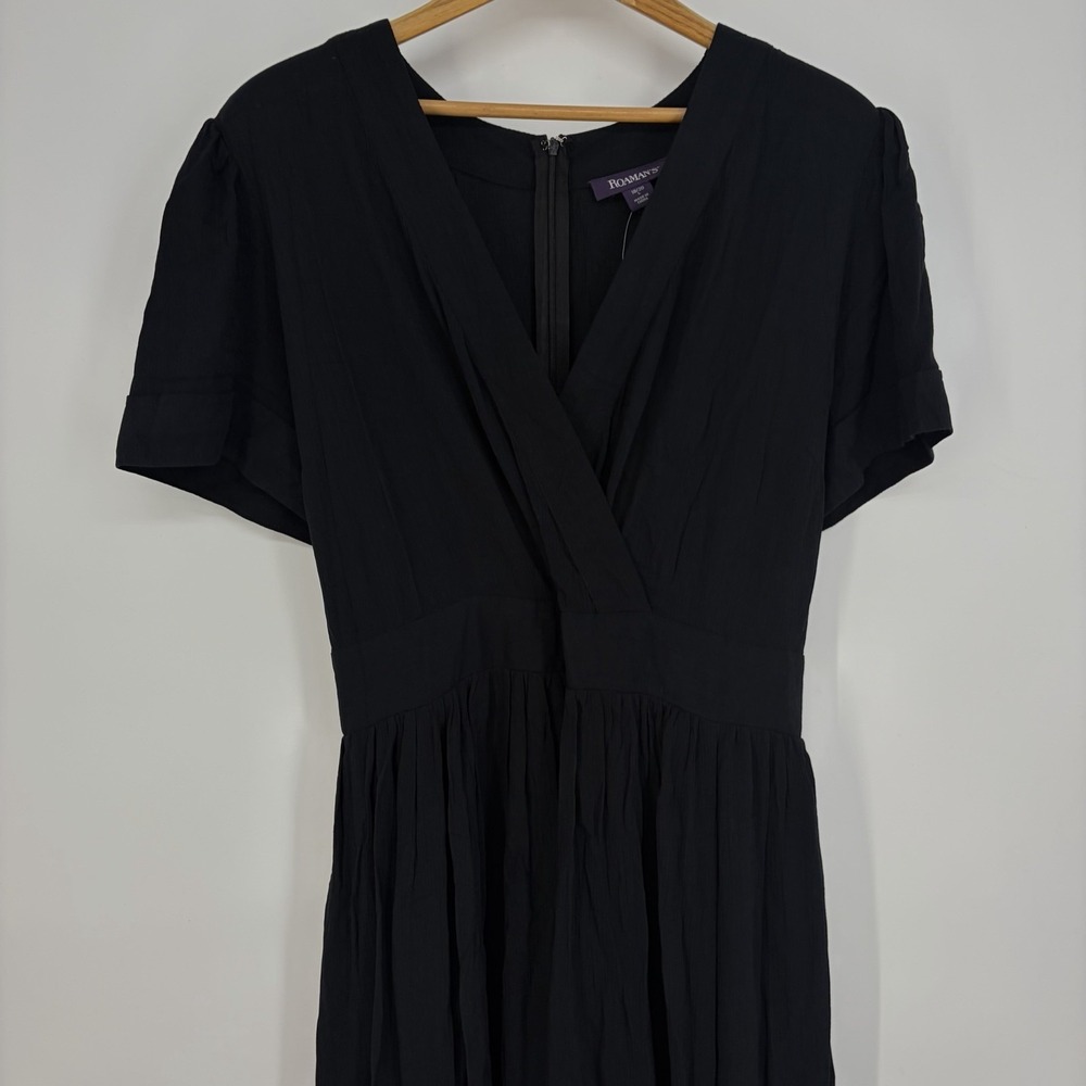 Roaman's Gauze Maxi Dress L 18/20‎ Classic Black Short Sleeve Plus Travel Boho